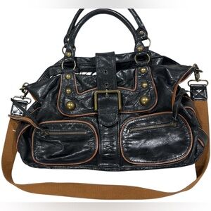 Kate Landry Black Leather Women's Bag with Brown Accents and bold Hardware